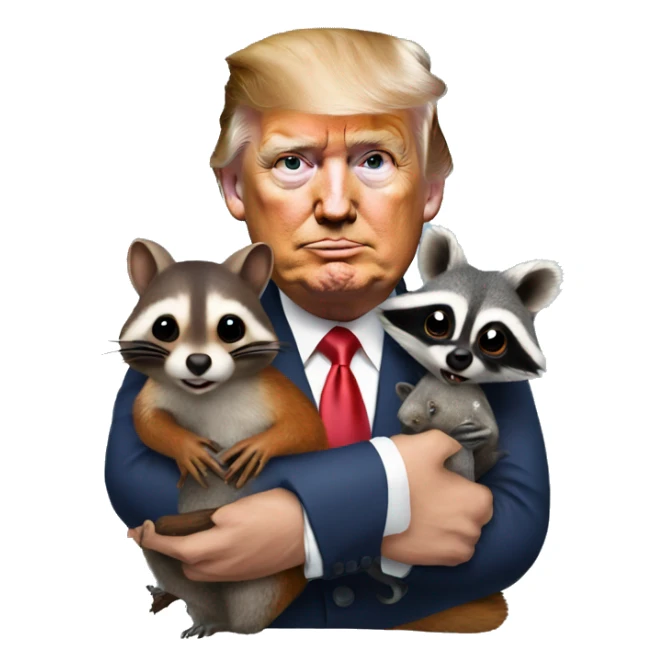 Donald trump holding a squirrel and raccoon  sticker