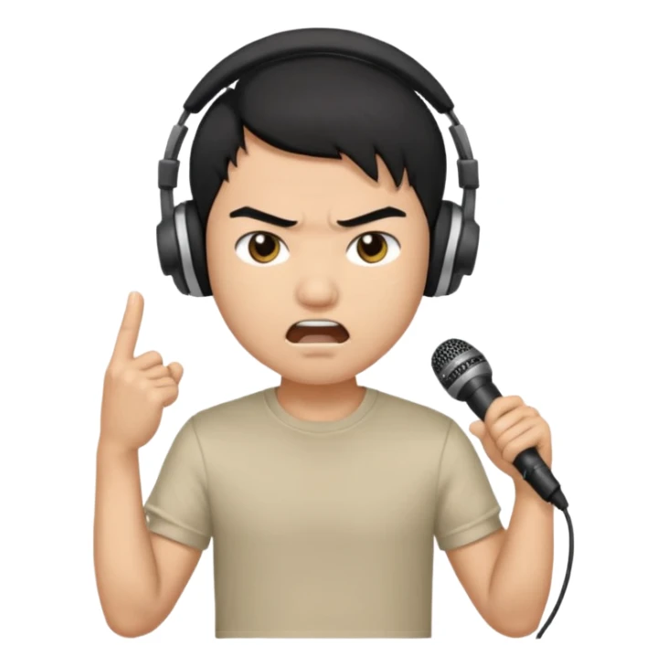 asian Male, angry, wearing headphone having mic, t-shirt 
 sticker