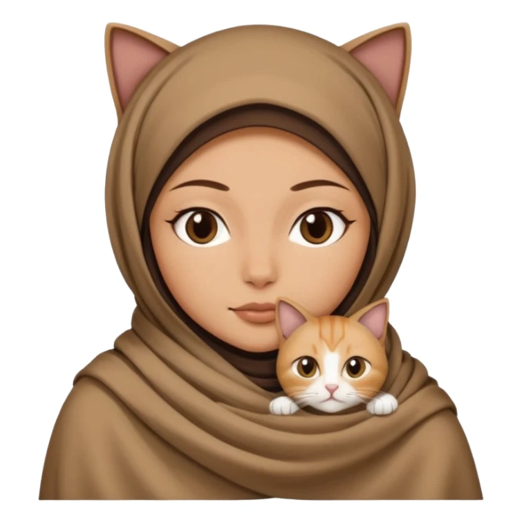 Kediyle hijab bayan yanyana kahve battaniye sticker