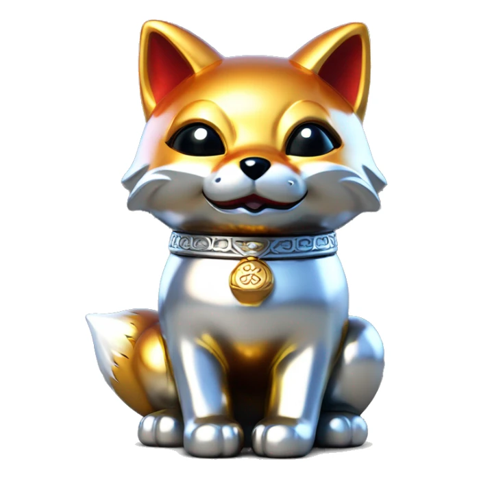 fully chrome fox statue in the form of maneki neko sticker