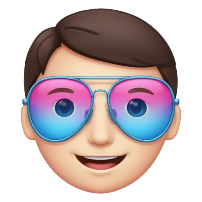 smiling face with aviator glasses with gradient pink to blue lenses sticker