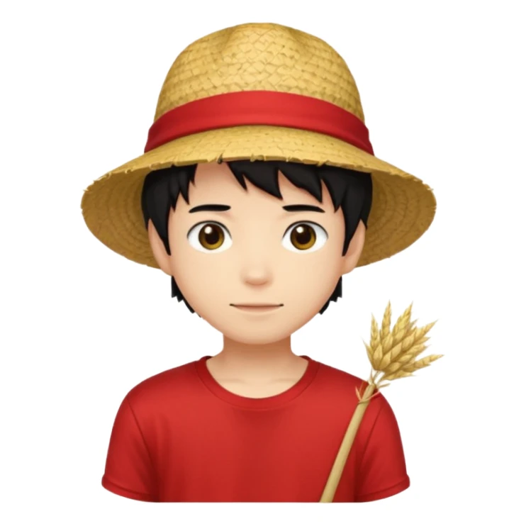 straw hat, black hair, anime style, red t-shirt,boy sticker