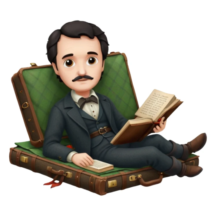 Edgar Allan Poe reclining on a picnic blanket sticker