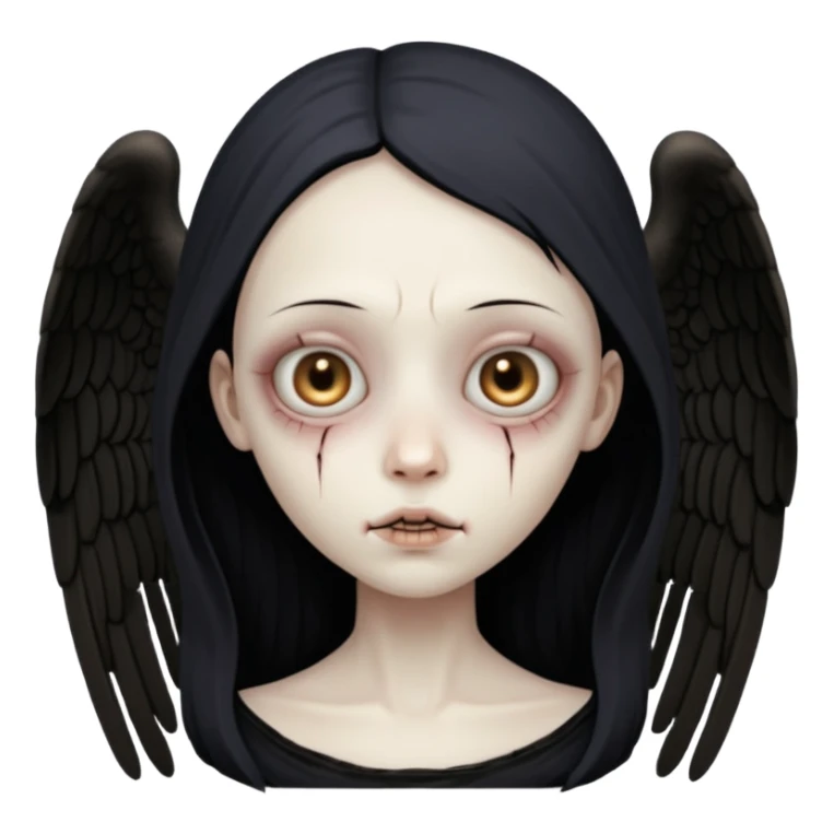 Skinless angel face, exposed bone and sinew, hollow eyes, dark gothic icon sticker
