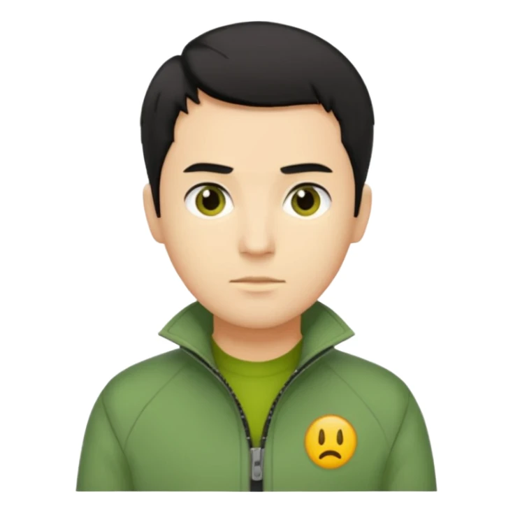 A yellow skintone man wearing a zipped up green jacket sticker