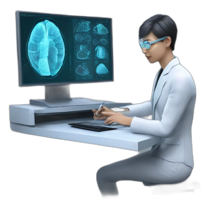 Futuristic-Biomedical-Engineer-studying-hologram-3d-model-of-breast sticker