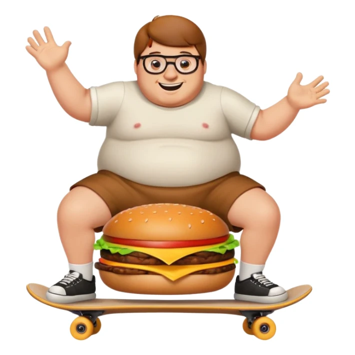 Peter griffin riding a skateboard shaped like a burger sticker