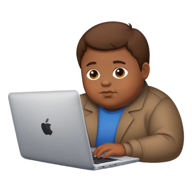 fat brown kid with brown hair using laptop sticker