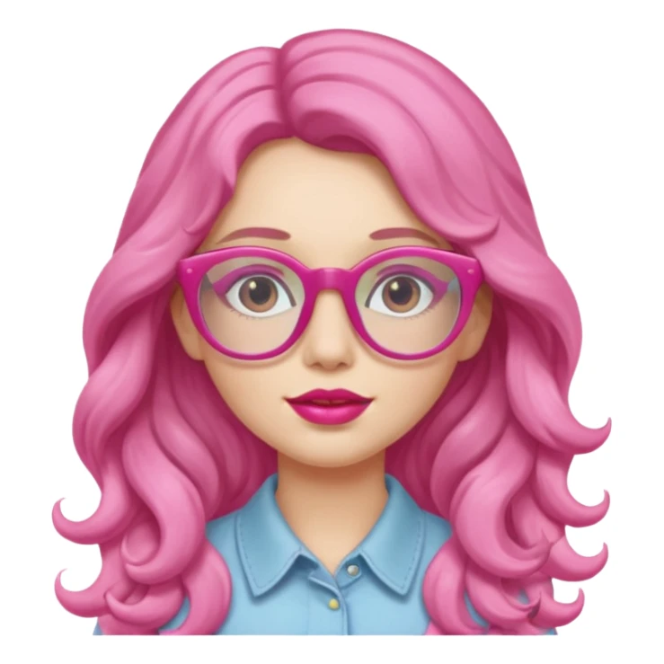 Alta , cabelo grande ondulado , óculos rosa , labios rosados , pele clara sticker
