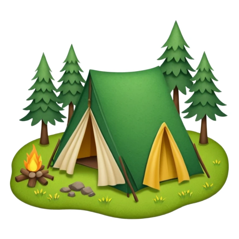 Camp site of grass made of felt texture, scrapbooking style, transparent background sticker
