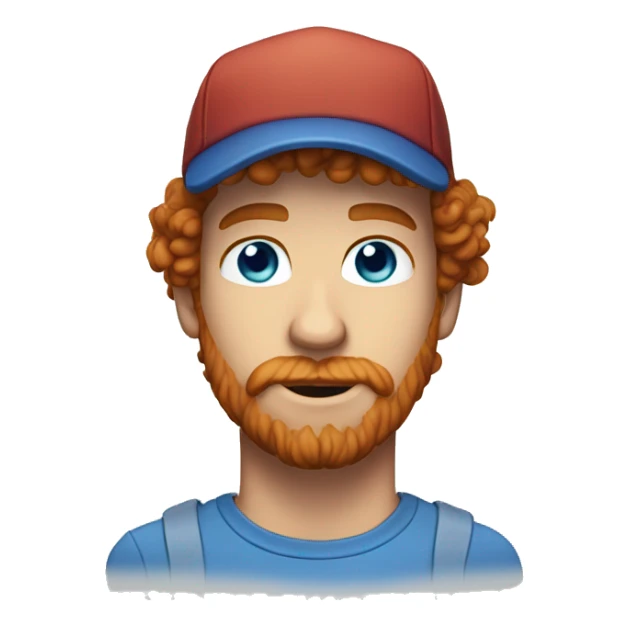 35 year old, male, short curly red hair, pale, beard, blue eyes, hat sticker