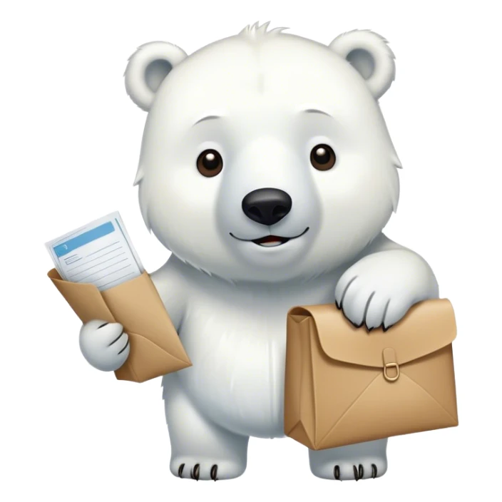 Polar bear mailing a brown packet of papers  sticker