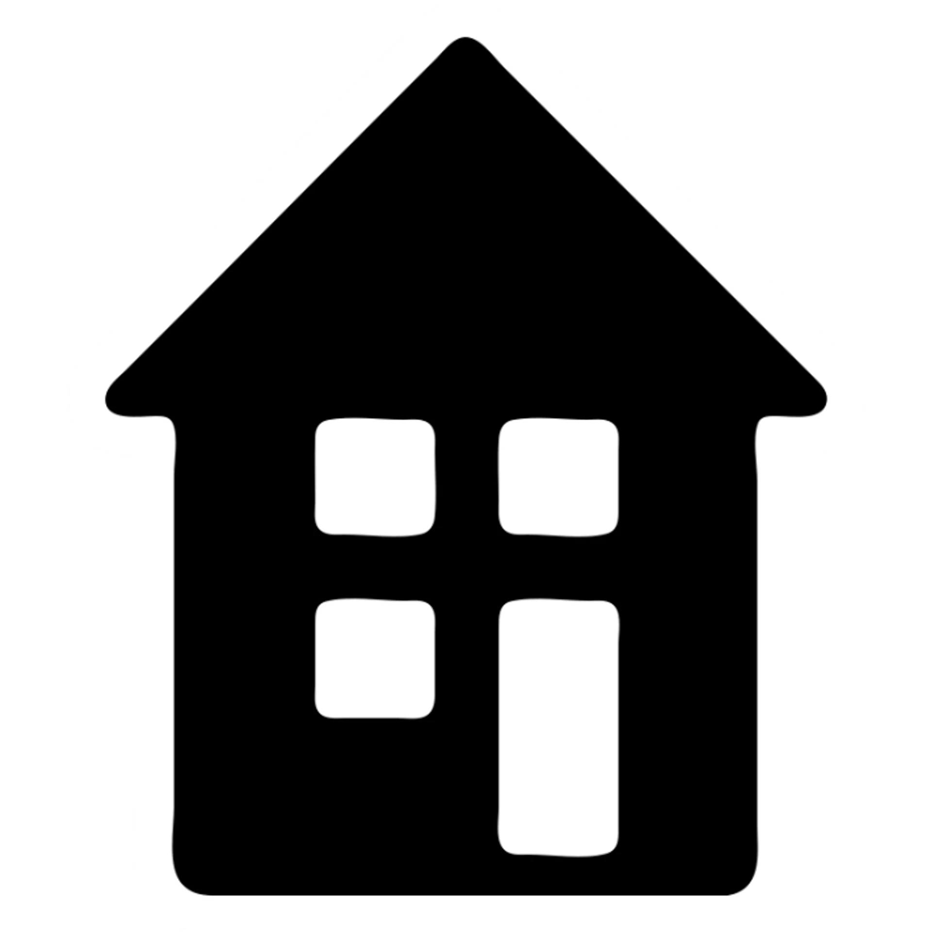 minimalist silhouette of a residential building, solid black fill, modern style sticker