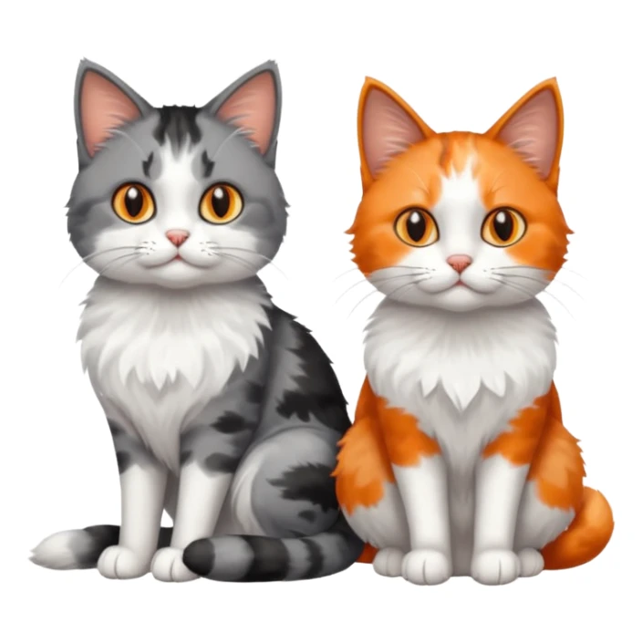 a realistic looking very fluffy grey and white cat with grey legs and white paws, sitting next to another cat sticker