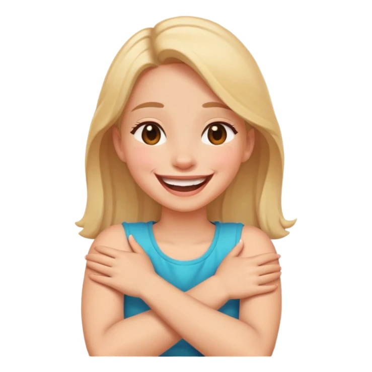 Girl laughing with arms crossed around neck sticker