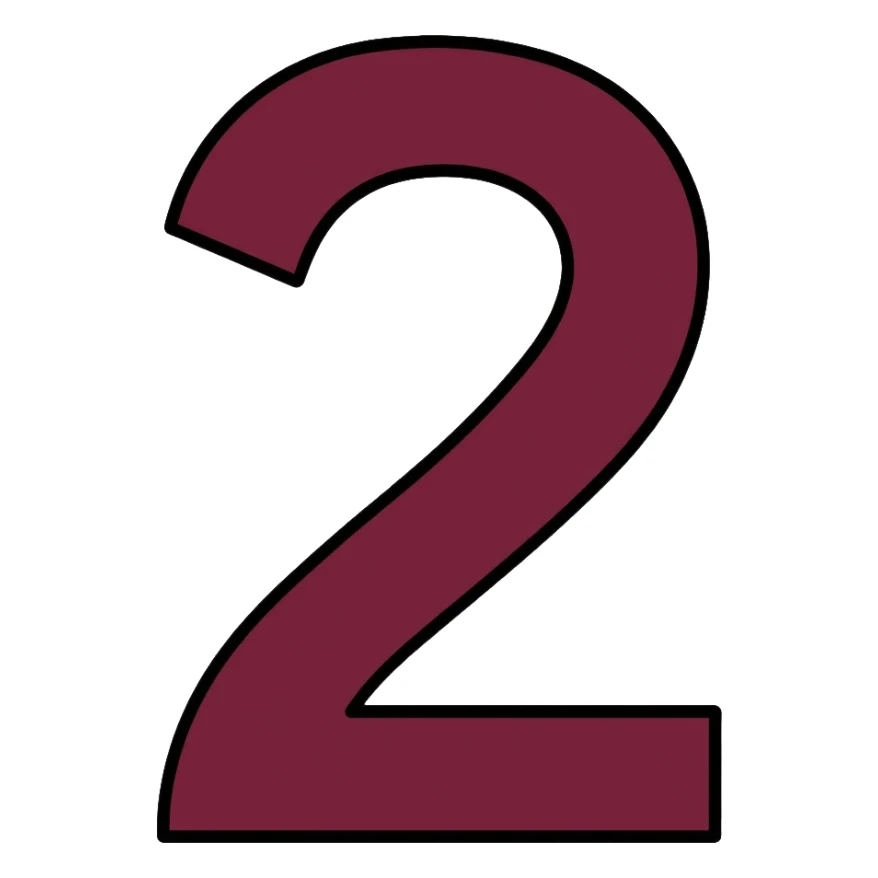 Number 2 in serif italic font with matted style in muted, deep, rich burgundy-charcoal mix color sticker