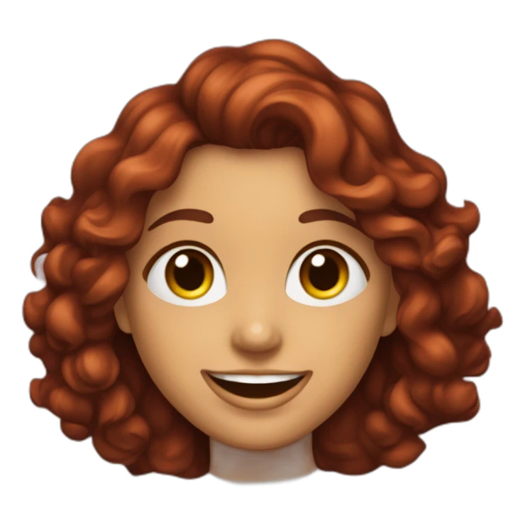 mujer con pelo rizado pelirrojo, sonriente y ojos marrones verdosos levantando las manos de alegría sticker