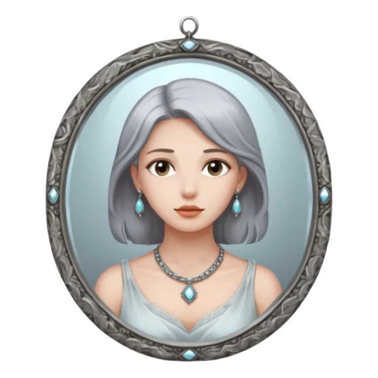 Woman facing ancient mirror, reflection slightly delayed and darker sticker