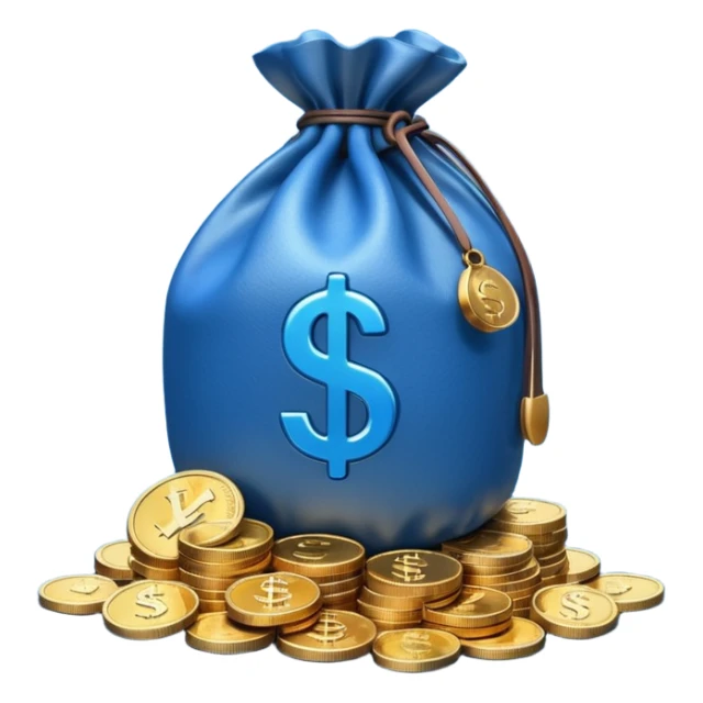 money bag on top of blue coins stack sticker