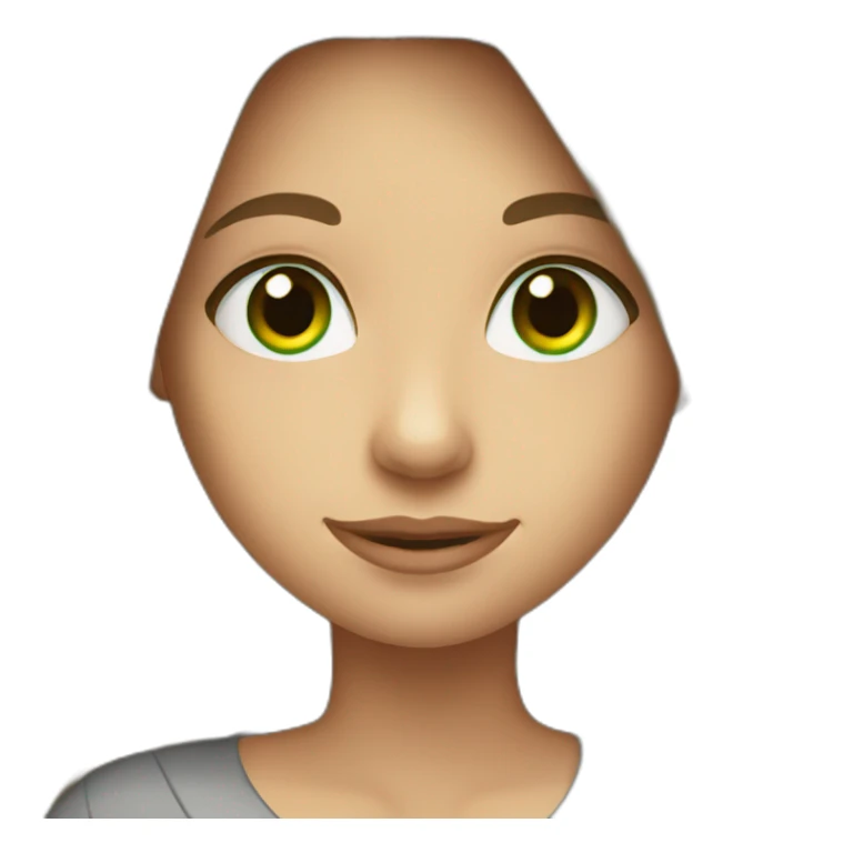 girl with long brown hair, green eyes, with laptop sticker