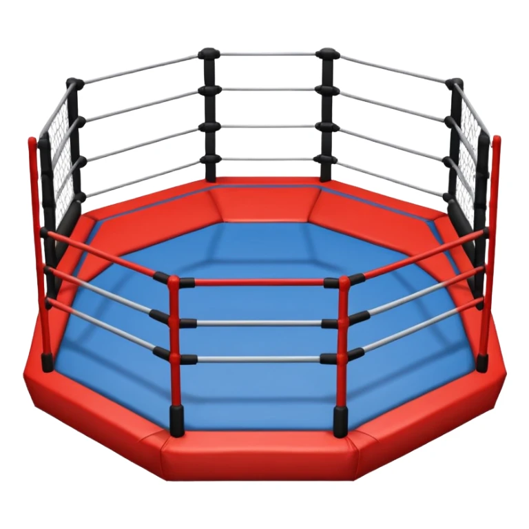MMA cage arena object icon, octagon fighting cage with metal fence walls, padded corner posts, professional combat arena, 3D cartoon style, mobile game icon style, centered, clean background, no people, no text, no watermark
 sticker