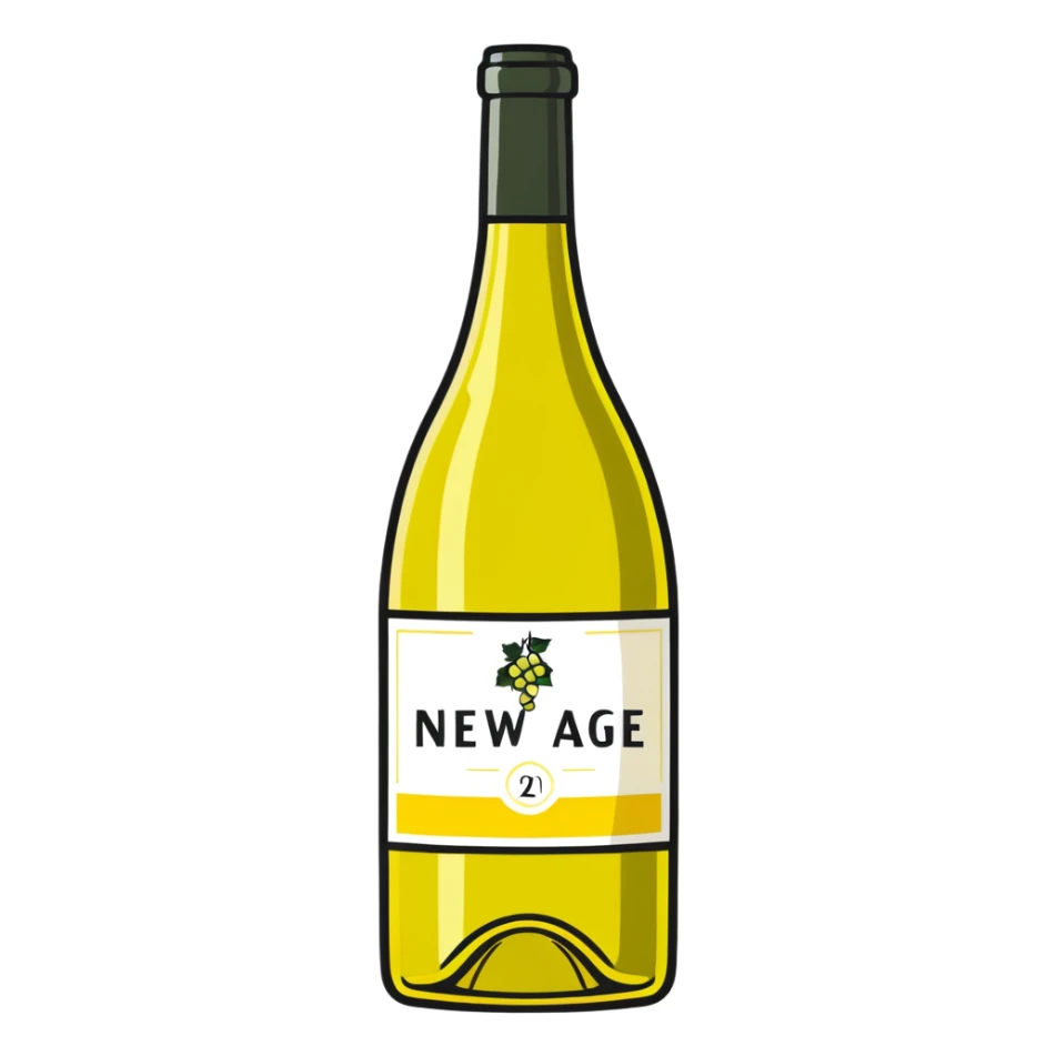 A bottle of white wine labeled NEW AGE sticker