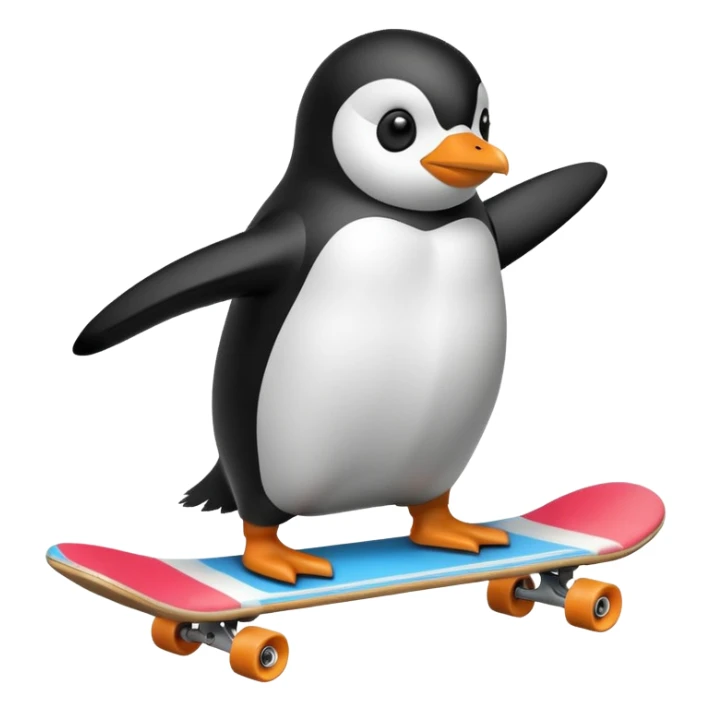 penguin on a skate board sticking out their tounge sticker