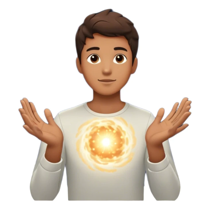 A young man floats in space, touching a particle that glows and expands, shaping the universe around him. Each touch creates new light, symbolizing how his choices build his own reality. sticker