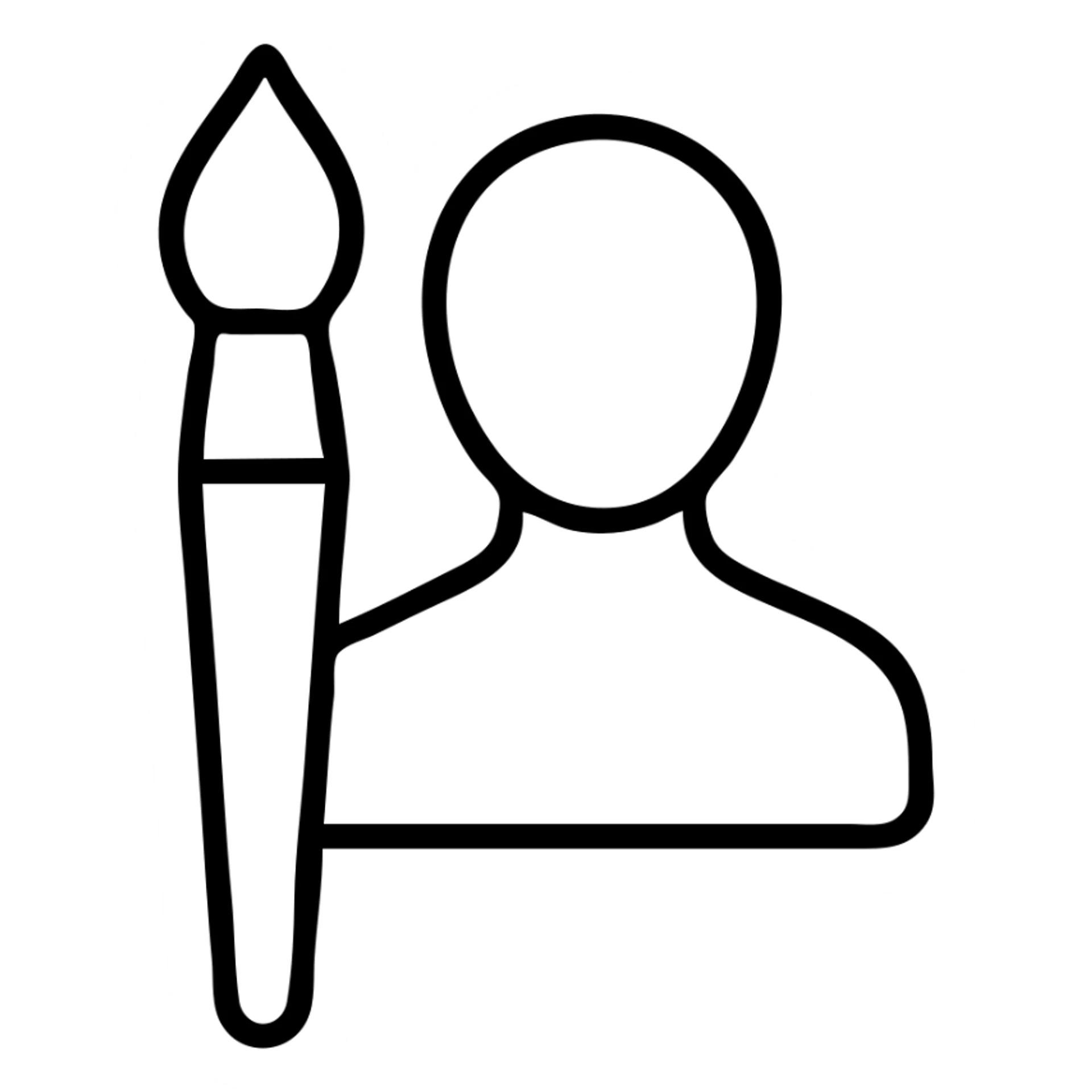 A paintbrush morphing into a metal human silhouette, symbol of artistic identity sticker