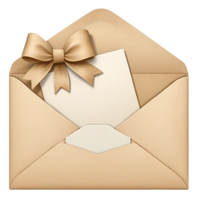 an open beige envelope with a bow with a letter sticking out of it sticker