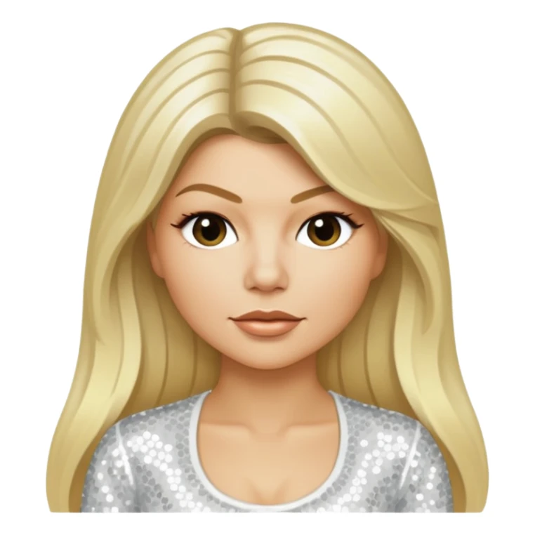 Fergie with light skin, long blonde hair, white sequin outfit sticker