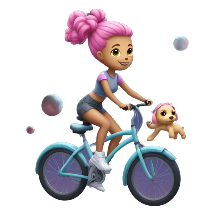girl with pink hair in space buns riding a bicycle sticker