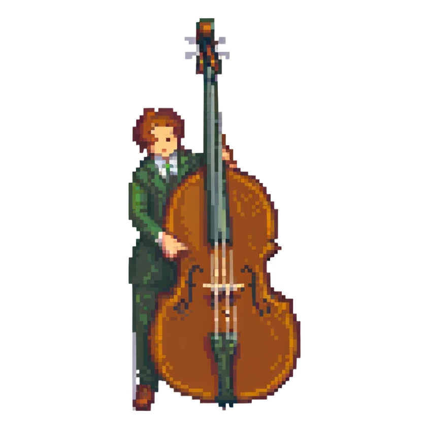 upright bass, pixel art, simple sticker