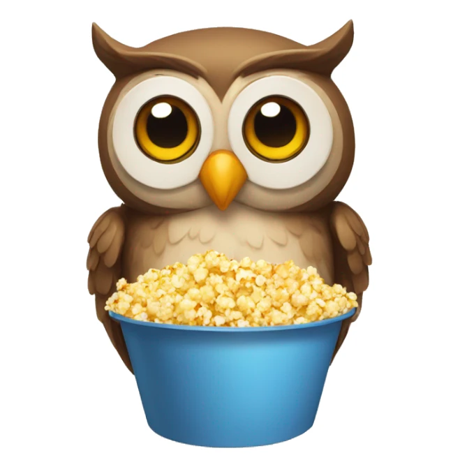 owl with a bucket of popcorn sticker