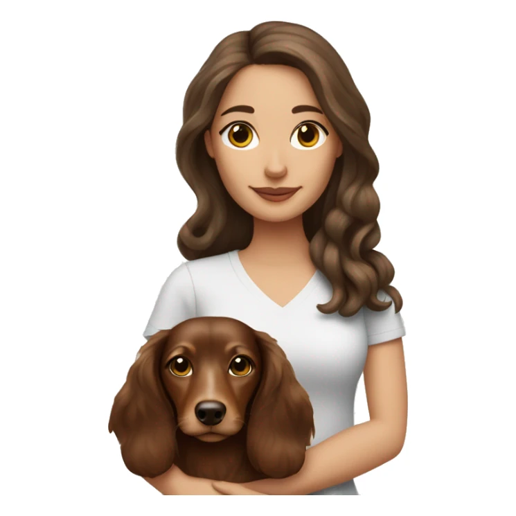 Brown haired woman with tri merle long haired dachshund sticker