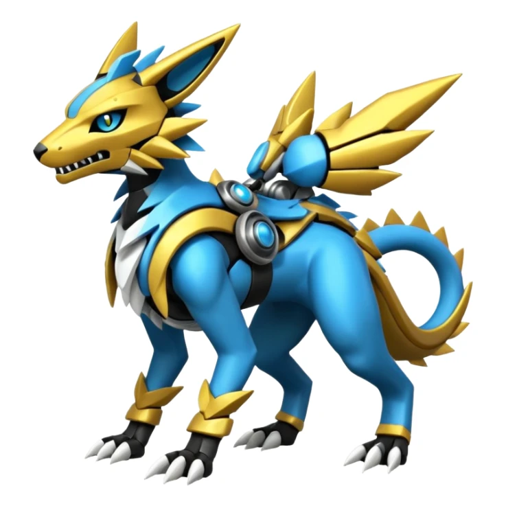 Mechanical Zeraora-Vernid-Primagen-Protogen-Fakémon-Pokémon-creature-fusion (full body) sticker