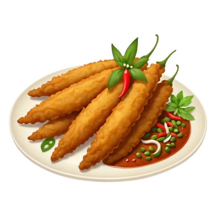 indonesian fried food with chili on a plate sticker