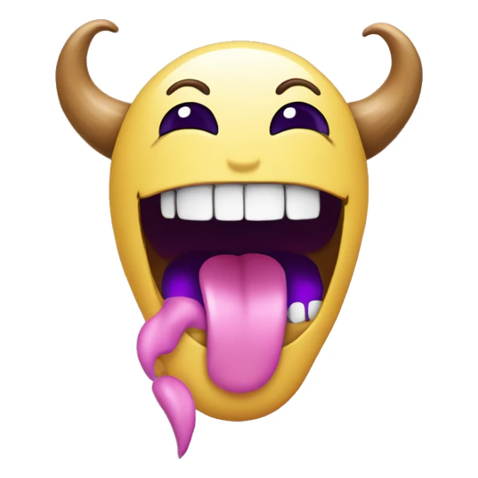 emoji licking its own feet with purple horns smiling  sticker