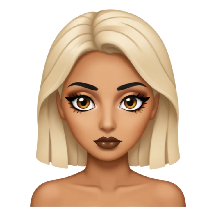 Create a woman face wearing her full make up, but has heavy black eyes sticker