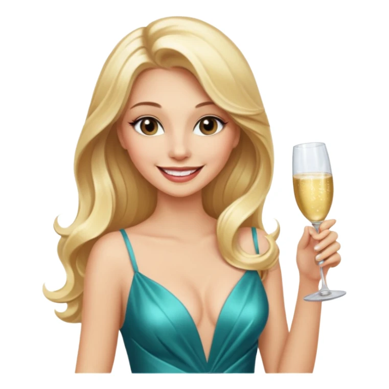 Glamorous blonde lady holding champagne bottle, long hair with makeup smiling sexy sticker