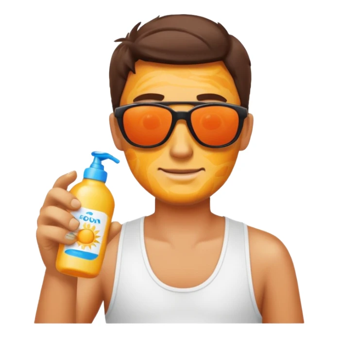 
male suncream bottle and sunglasses, with sun burned sticker