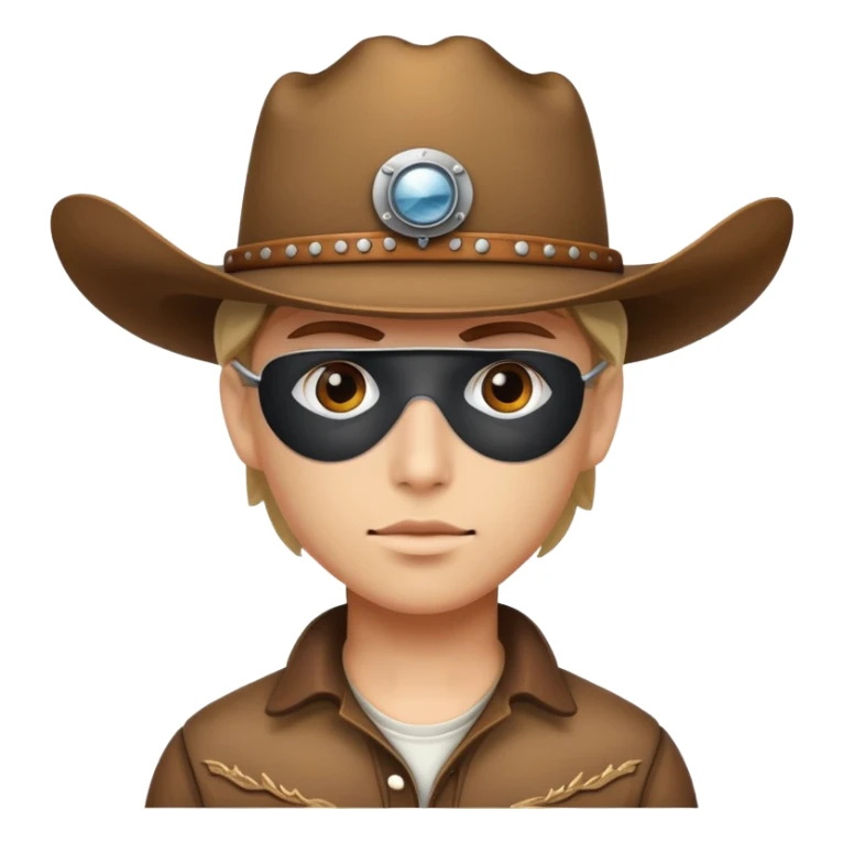Person wearing a white eye patch and a cowboy hat sticker