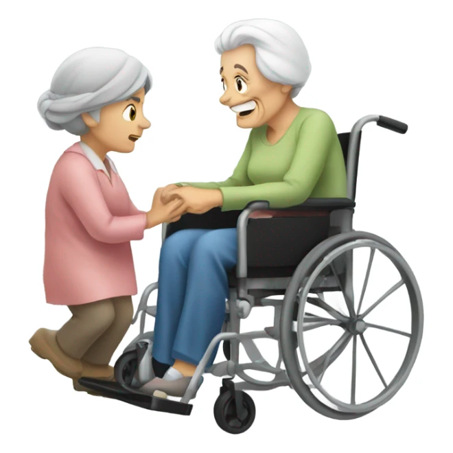 Old woman in wheelchair and old man moving House sticker