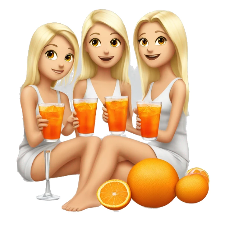 Three beautiful blond girls drinking aperol sitting on oranges sticker