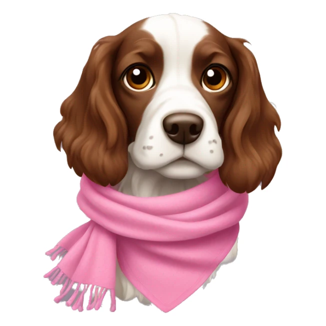 White and brown Russian hunting spaniel wearing pink scarf sticker