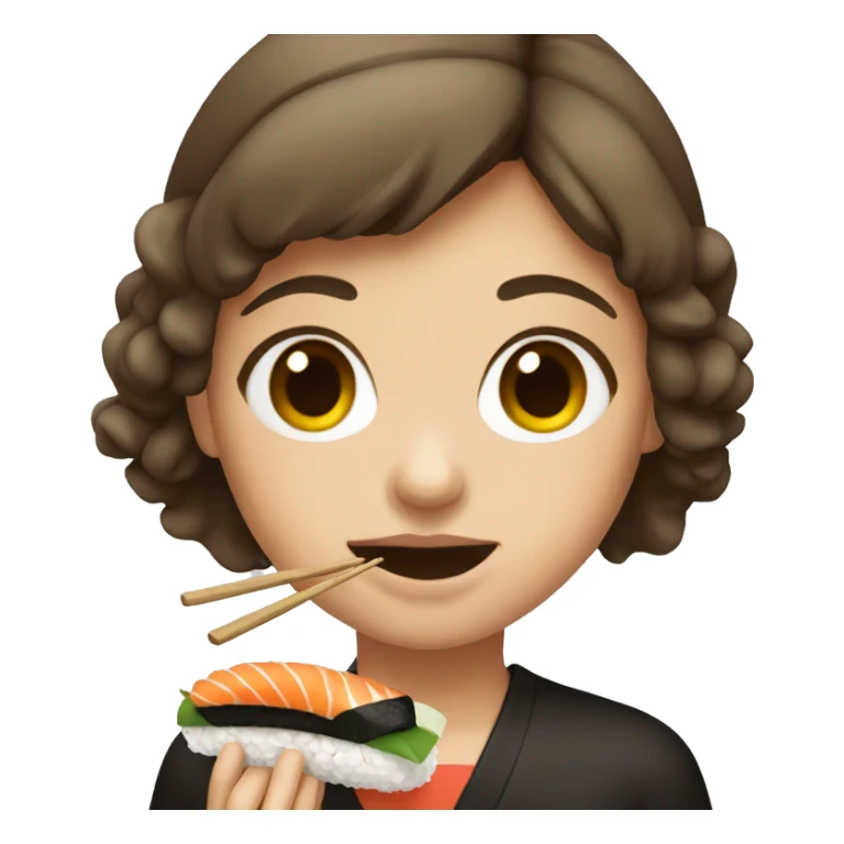 Girl with brown hair eating sushi  sticker