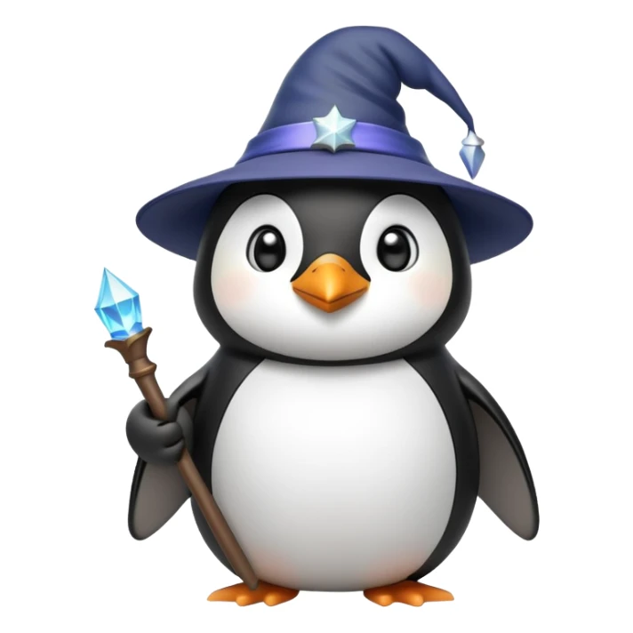 Penguin wearing a wizard hat and holding a magic wand sticker