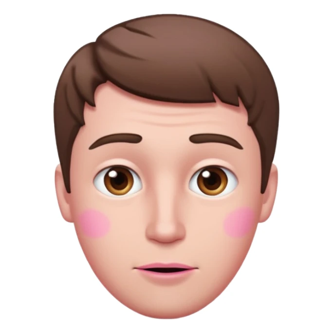 White man with short brown hair, long face, and pink male looking sassy sticker