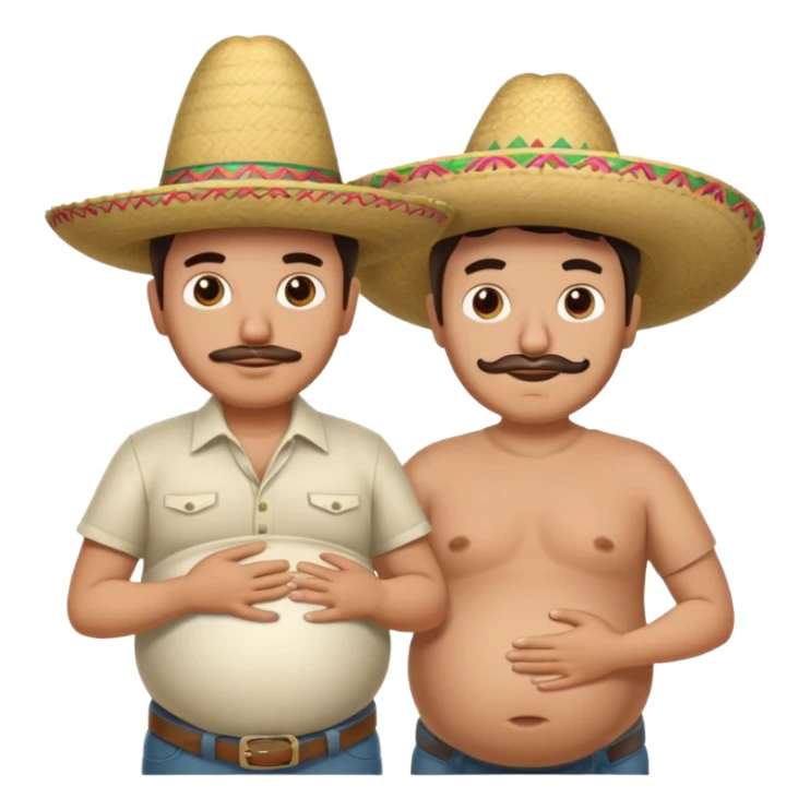 only two men standing besides each other. 1 man is white and not pregnant, and the other man is mexican wearing a sombrero and pregnant, holding his belly.  sticker