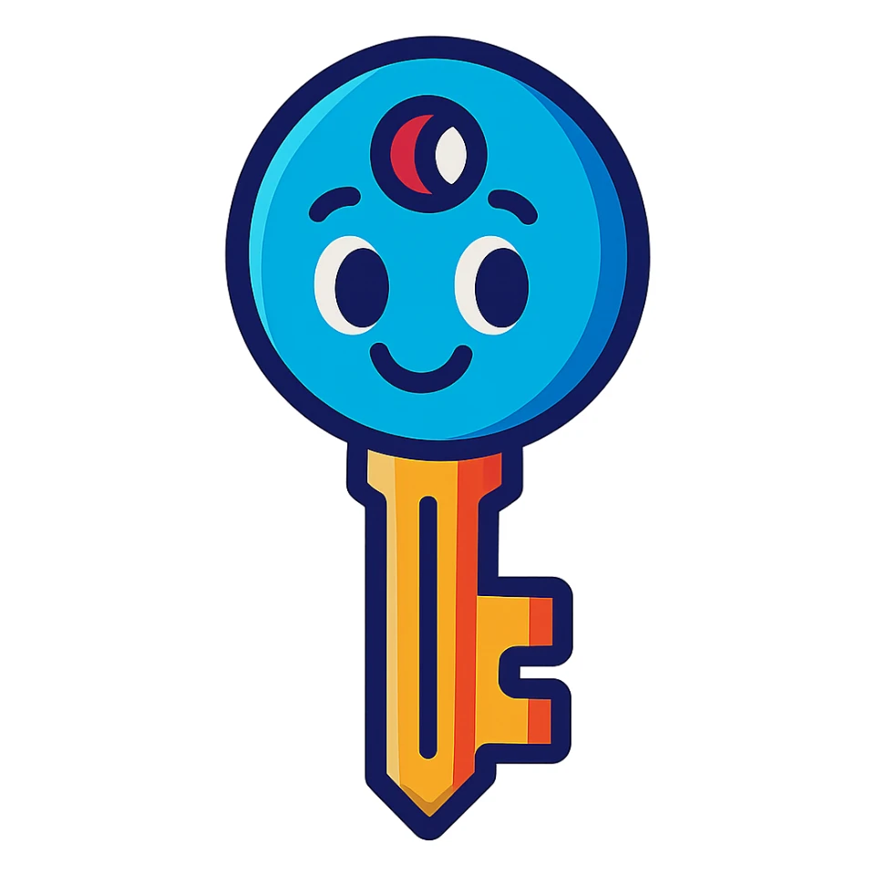 a key, colorful cartoon style, vibrant colors, playful sticker